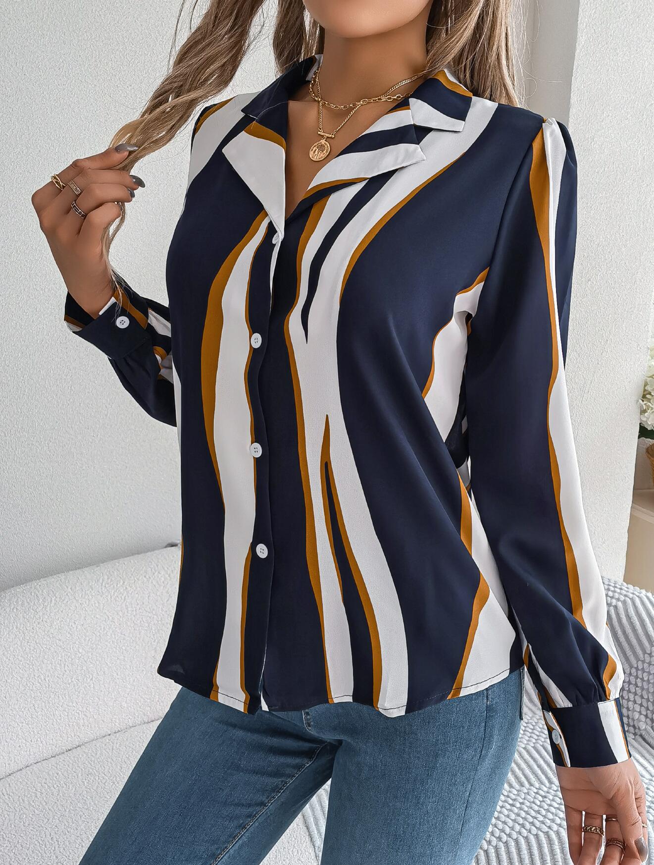 Abstract Striped Print Collared Shirt