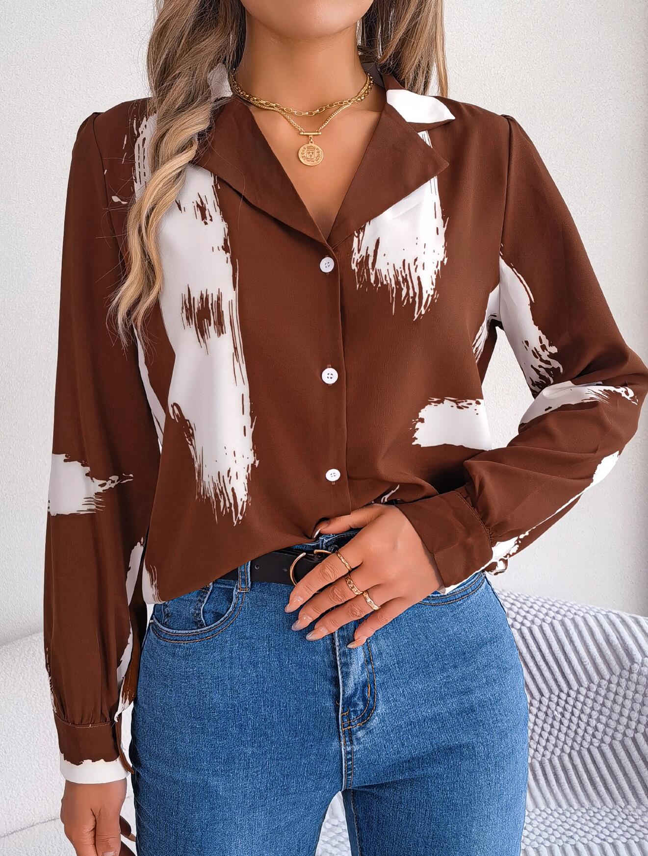 Paint Brush Pattern Button Collared Shirt