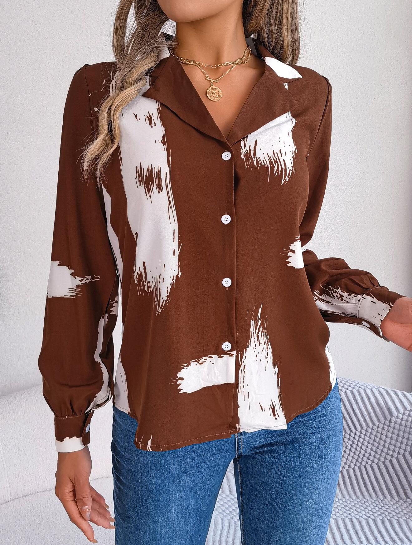 Paint Brush Pattern Button Collared Shirt