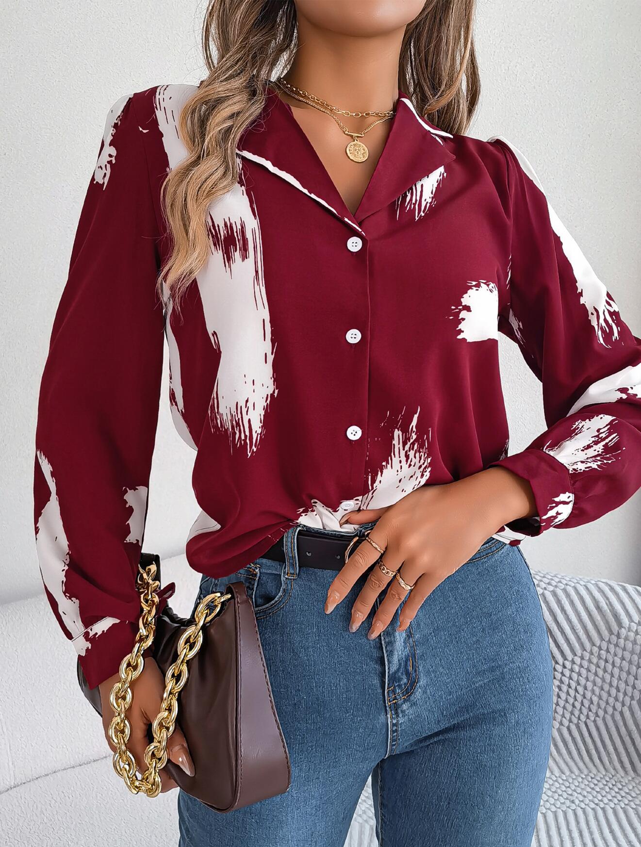 Paint Brush Pattern Button Collared Shirt