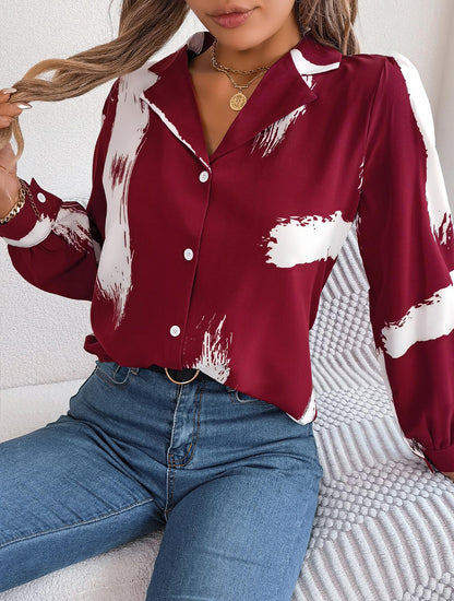 Paint Brush Pattern Button Collared Shirt