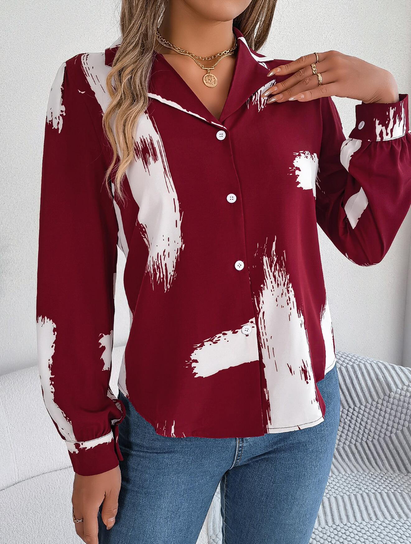 Paint Brush Pattern Button Collared Shirt