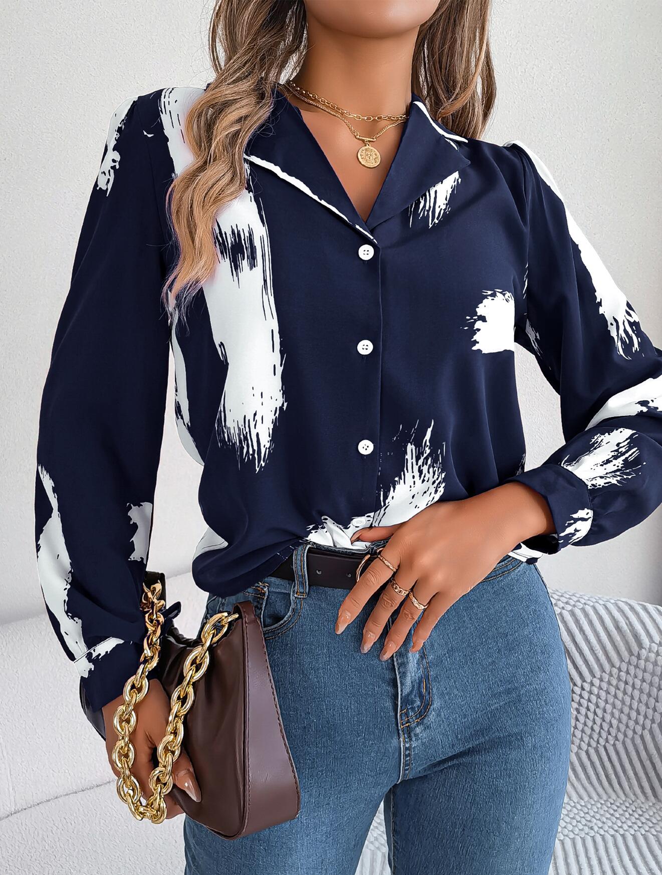 Paint Brush Pattern Button Collared Shirt