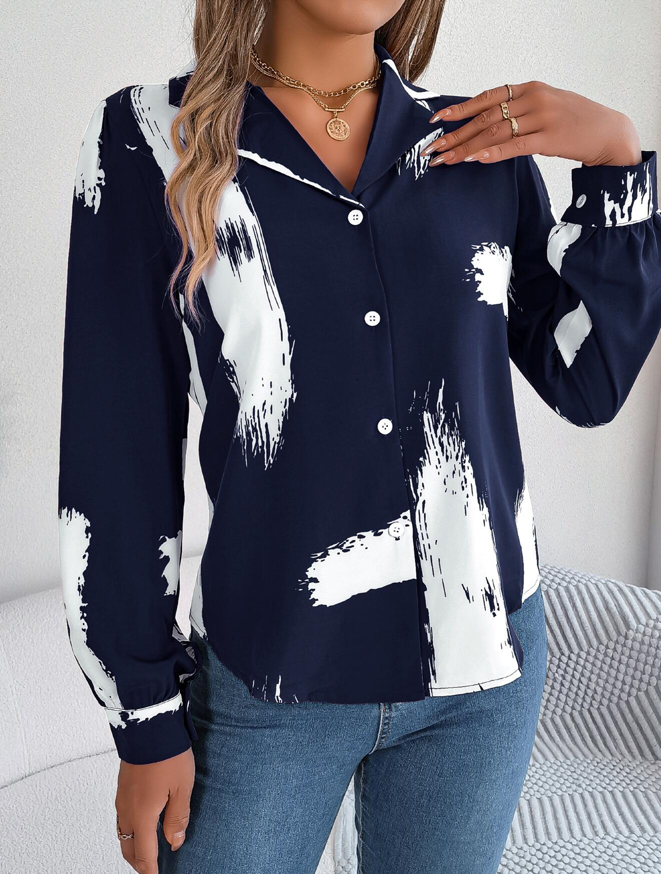 Paint Brush Pattern Button Collared Shirt