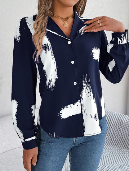 Paint Brush Pattern Button Collared Shirt