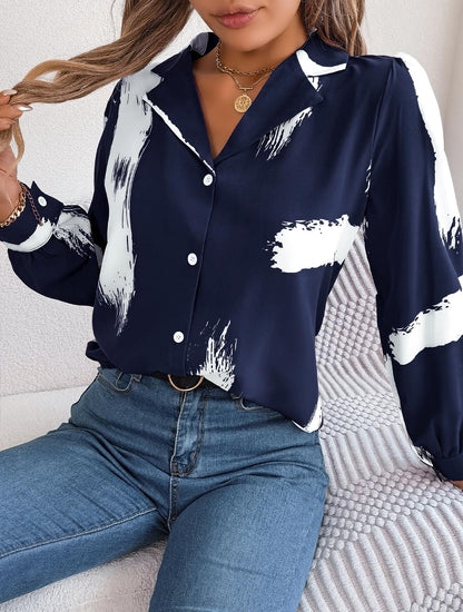 Paint Brush Pattern Button Collared Shirt