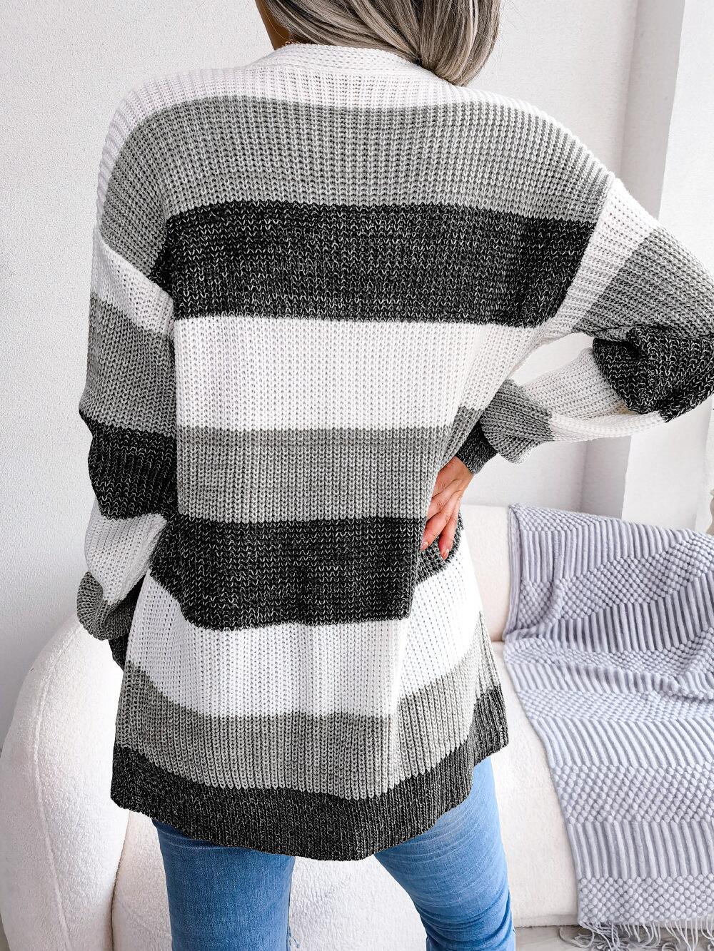 Cárdigan de punto con bolsillos y rayas multicolor
