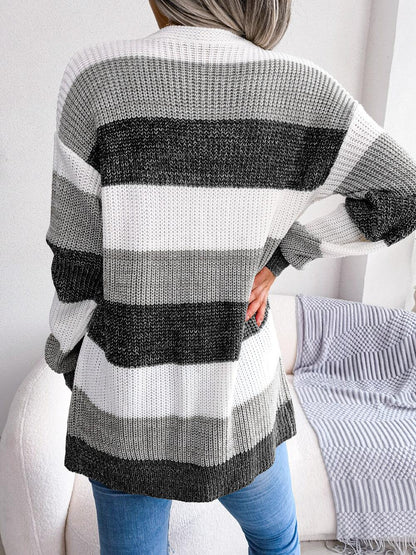 Multicolor Striped Pocket Knit Cardigan
