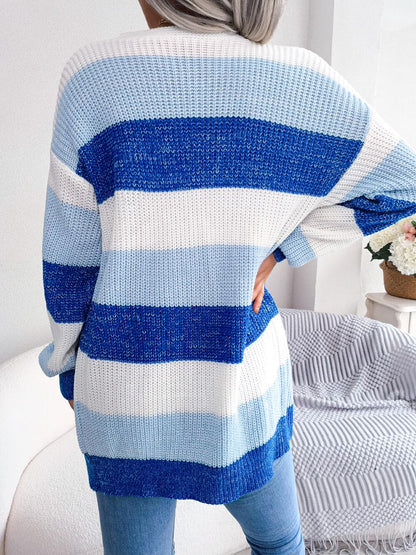 Multicolor Striped Pocket Knit Cardigan