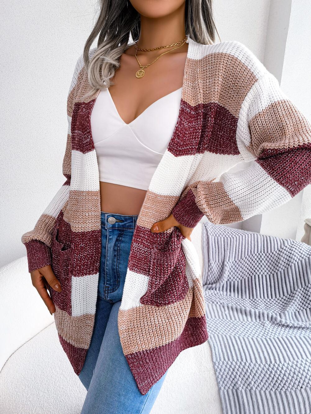 Multicolor Striped Pocket Knit Cardigan