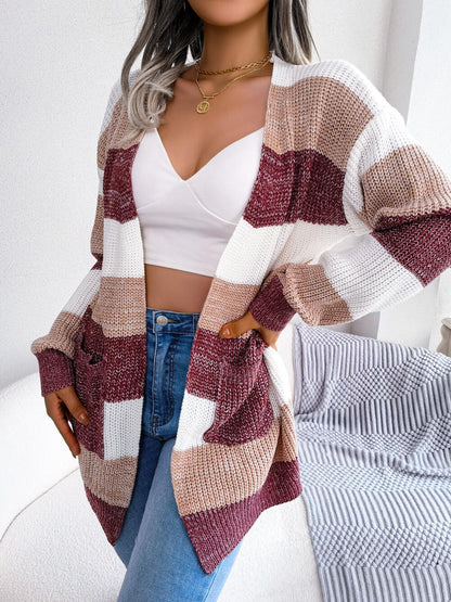 Multicolor Striped Pocket Knit Cardigan