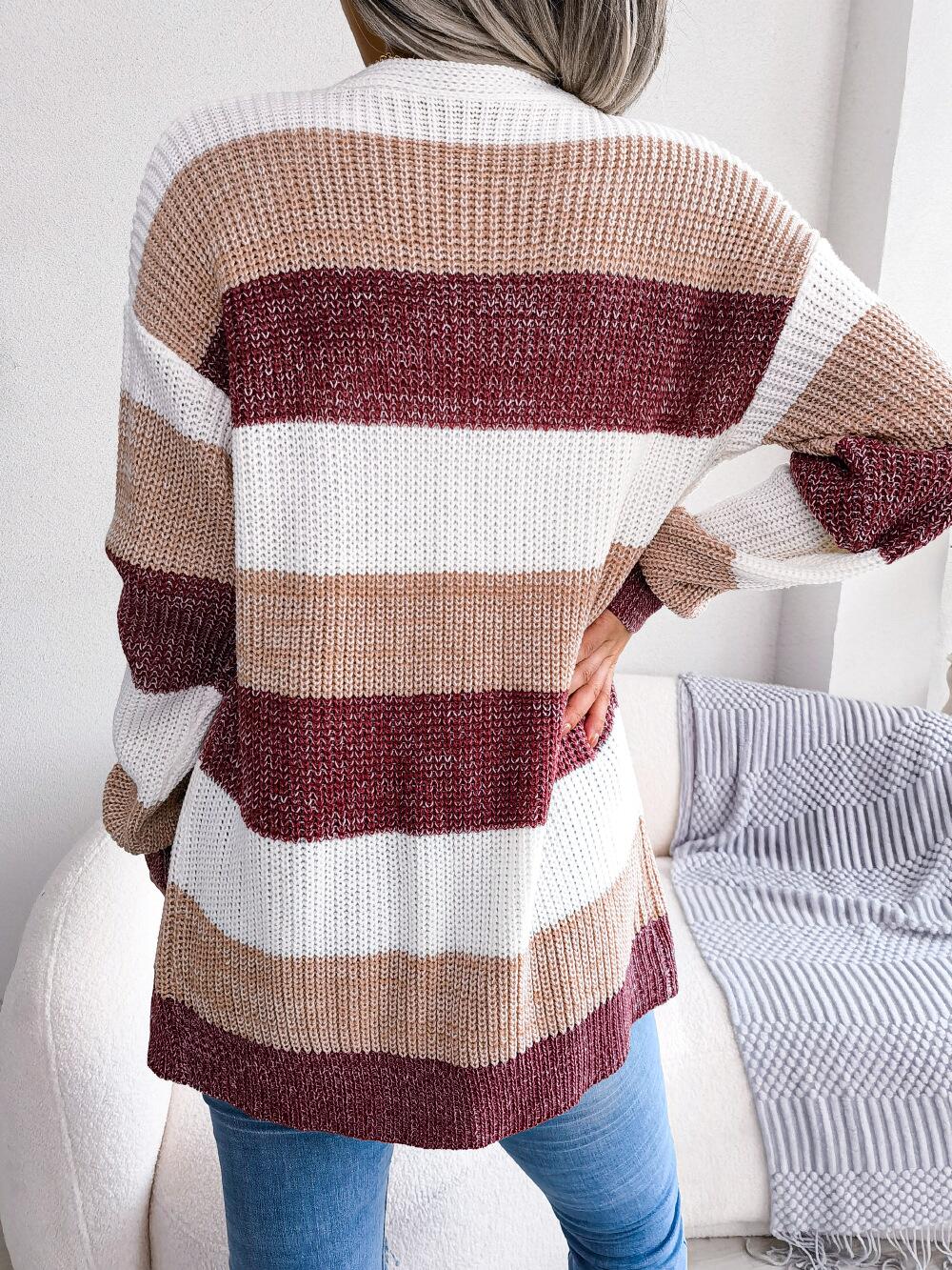 Cárdigan de punto con bolsillos y rayas multicolor