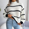 Mock Neck Striped Detail Knit Sweater