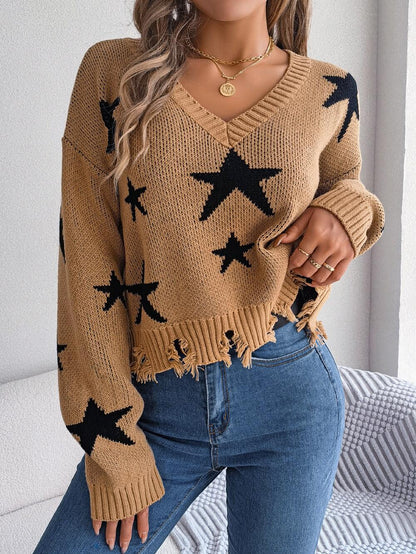 Star Pattern Distressed Detail Sweater