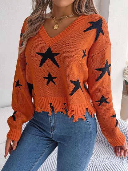 Star Pattern Distressed Detail Sweater