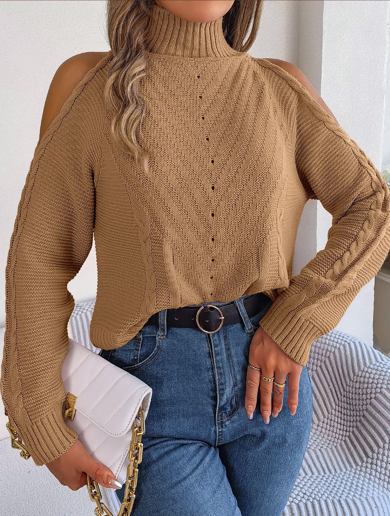 Turtleneck Cold Shoulder Knit Sweater