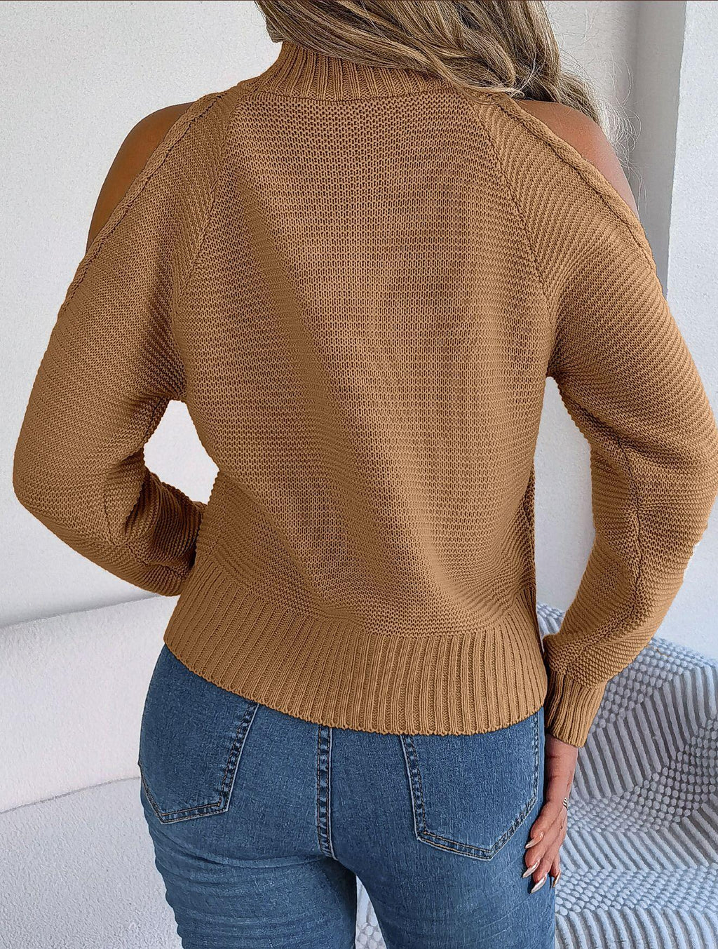 Turtleneck Cold Shoulder Knit Sweater