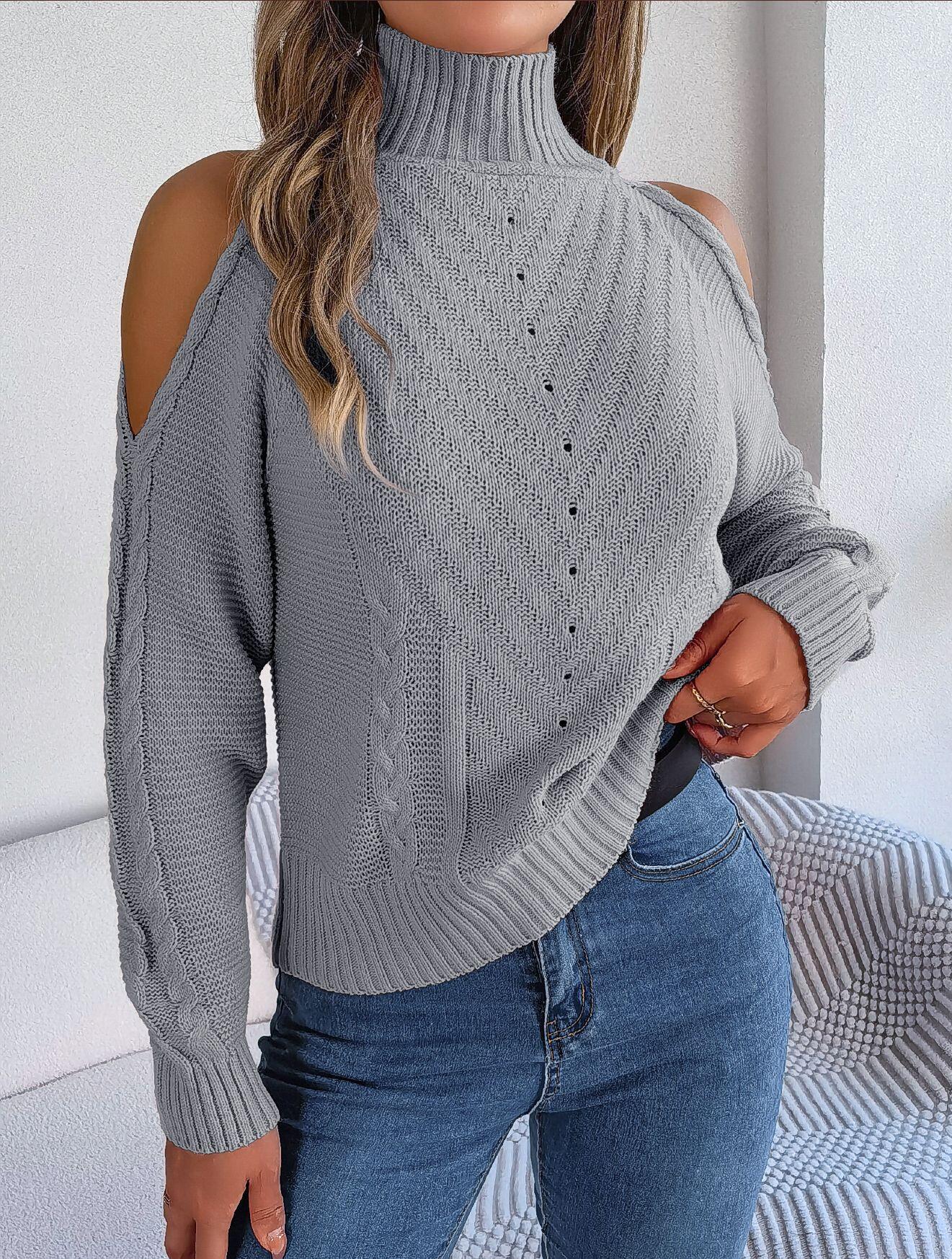 Turtleneck Cold Shoulder Knit Sweater