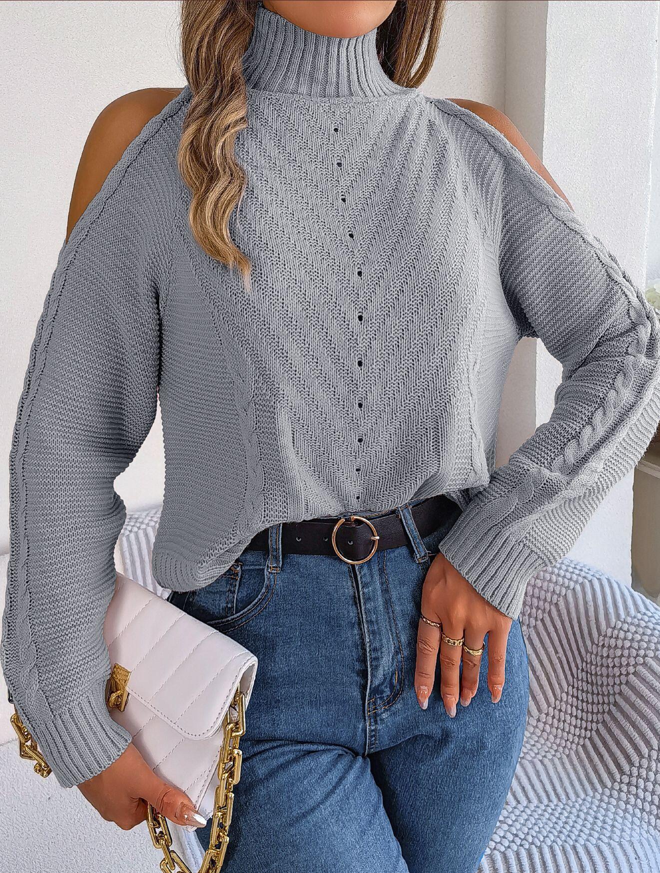 Turtleneck Cold Shoulder Knit Sweater