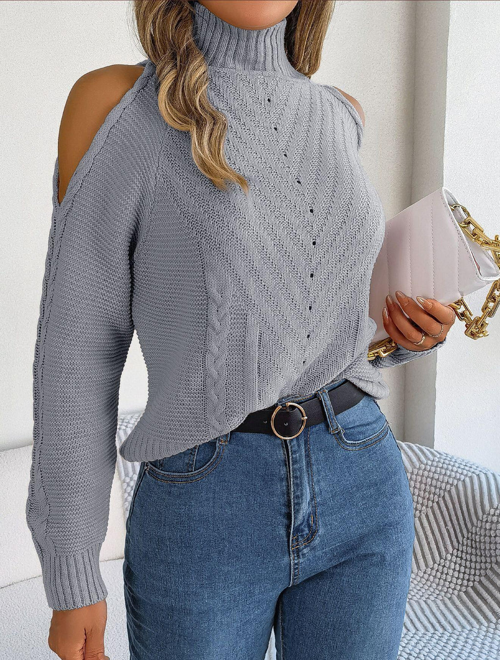 Turtleneck Cold Shoulder Knit Sweater