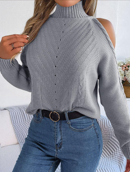 Suéter de punto con cuello alto y hombros descubiertos