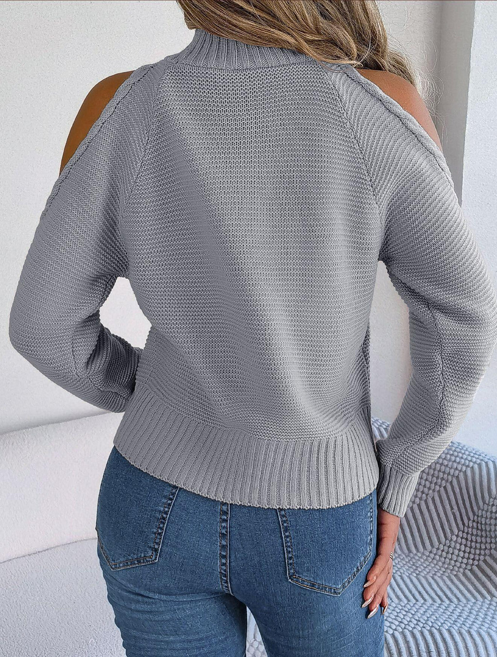 Turtleneck Cold Shoulder Knit Sweater