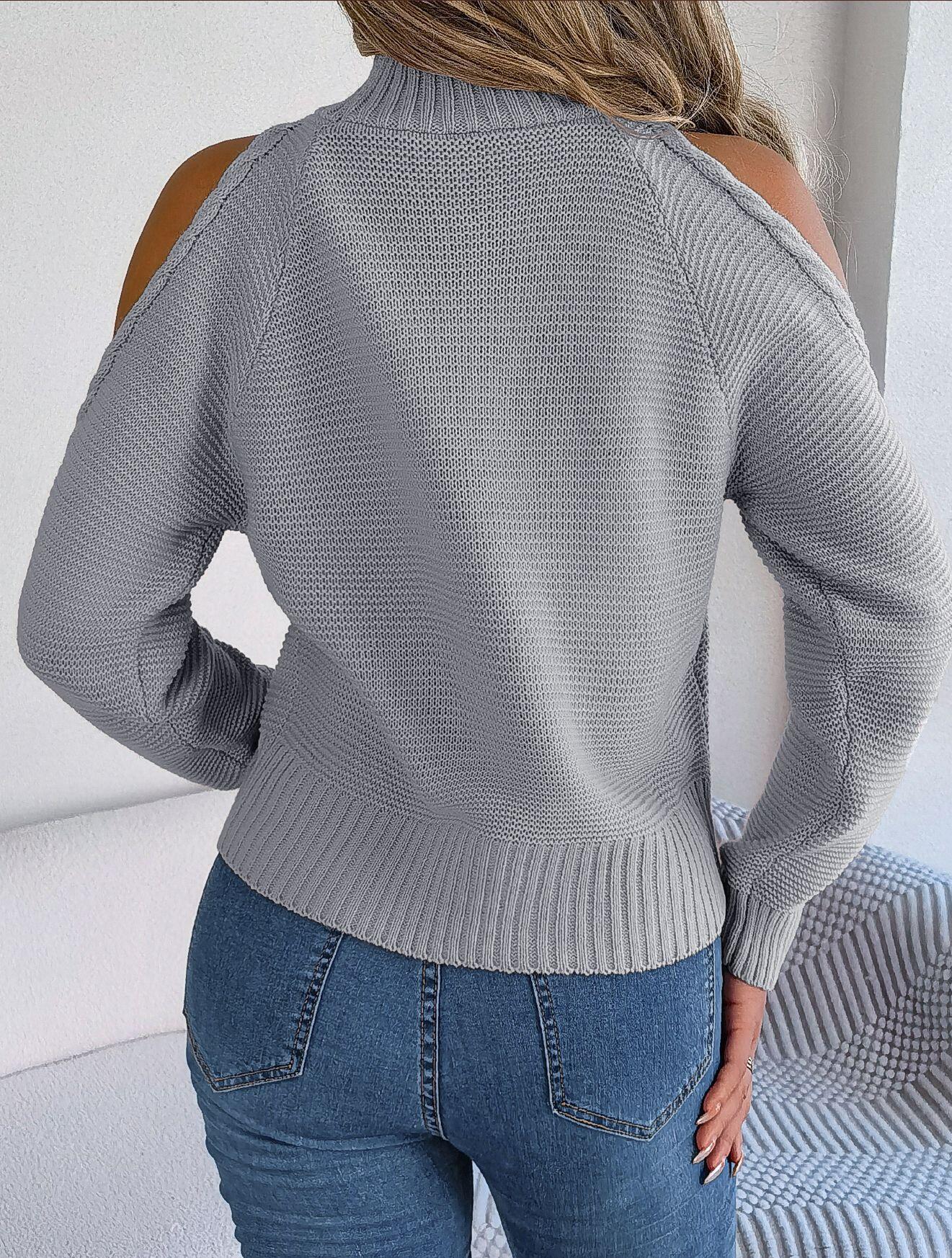 Turtleneck Cold Shoulder Knit Sweater