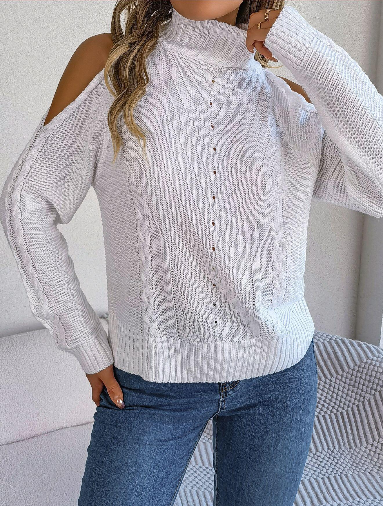 Turtleneck Cold Shoulder Knit Sweater