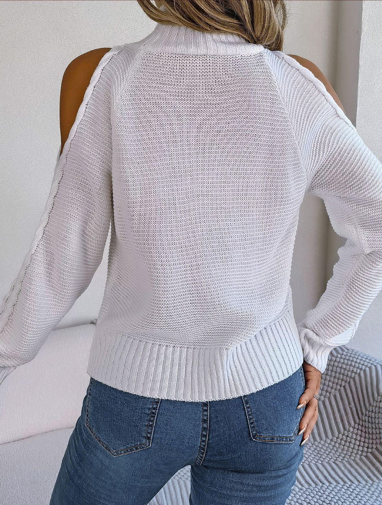 Turtleneck Cold Shoulder Knit Sweater
