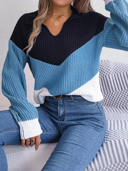 Chevron Striped Collared Sweater