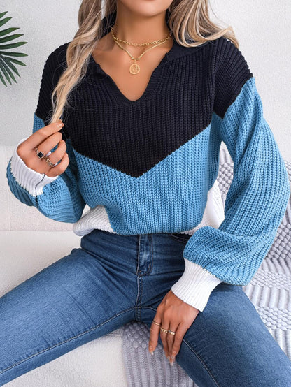 Chevron Striped Collared Sweater