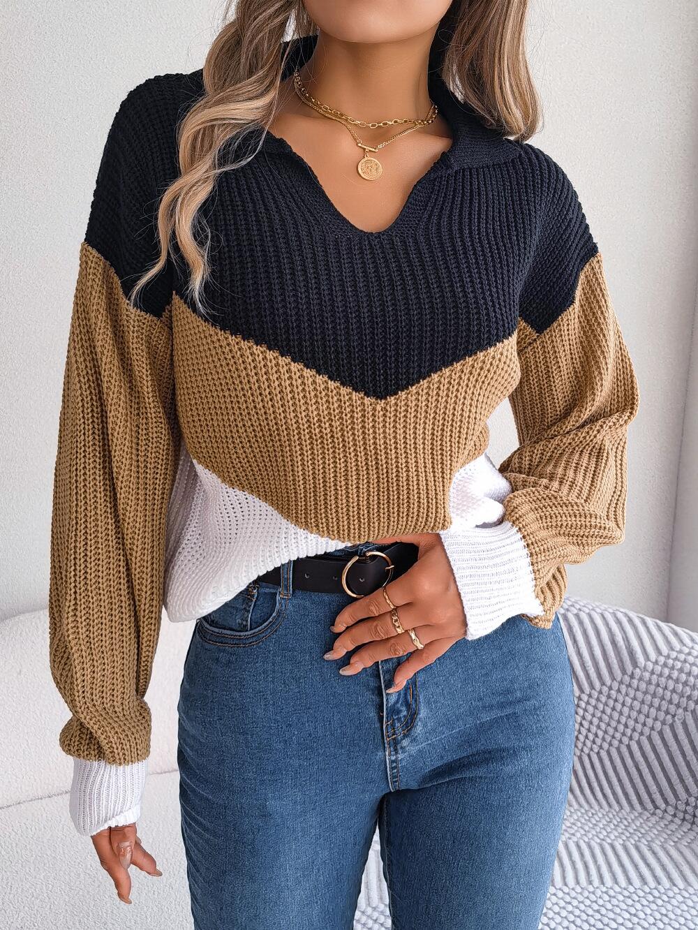 Chevron Striped Collared Sweater