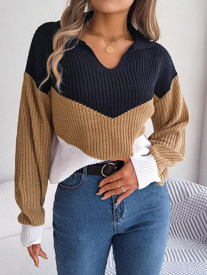 Chevron Striped Collared Sweater