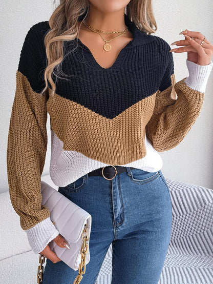 Chevron Striped Collared Sweater