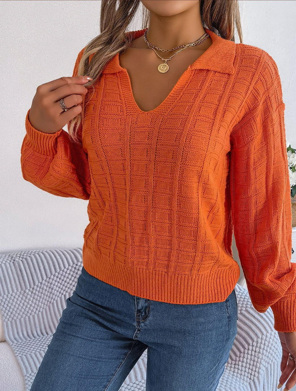 Square Pattern Collared Sweater