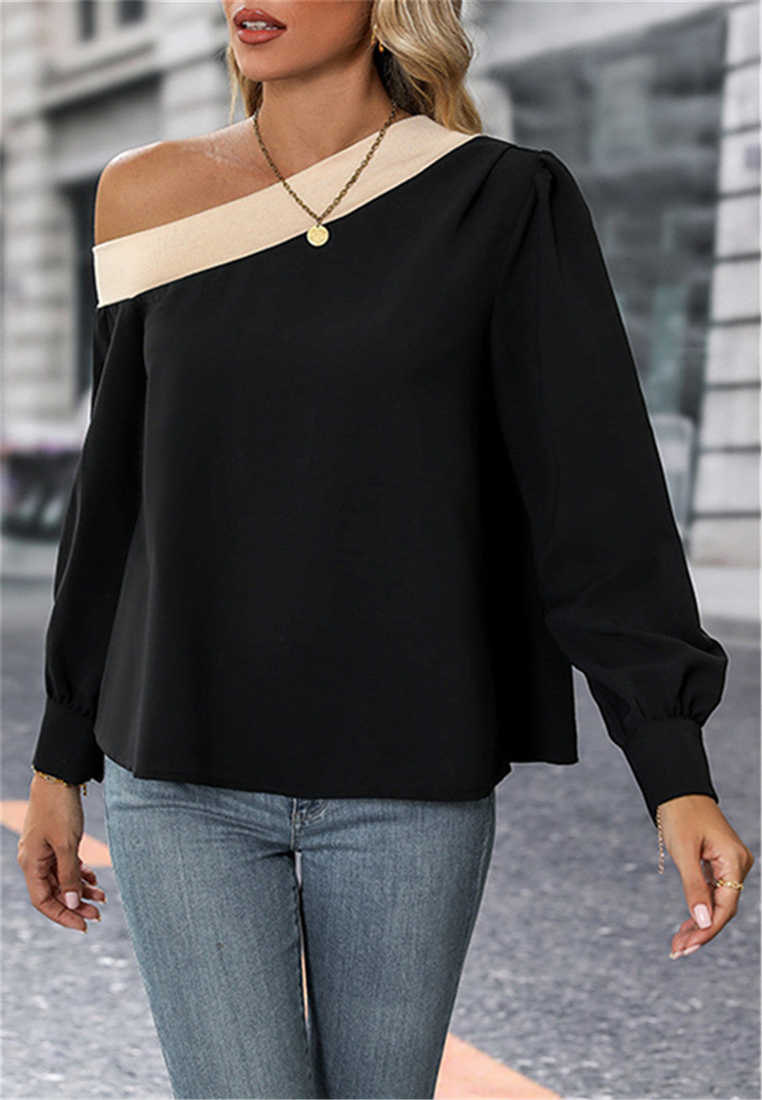 Contrast One Shoulder Top