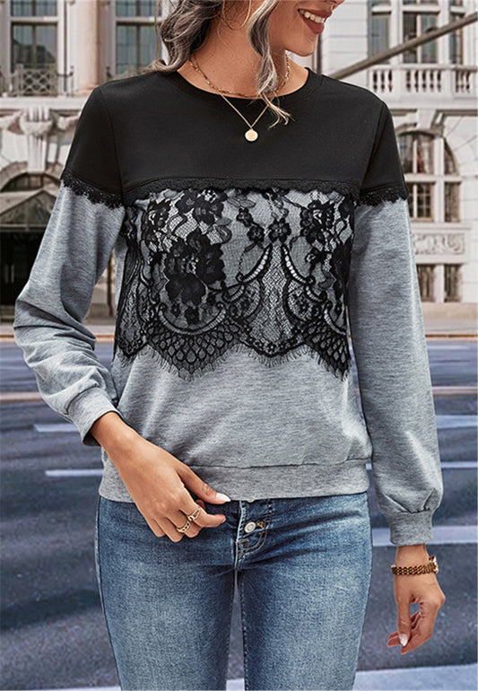 Lace Trim Two Tone Sweater