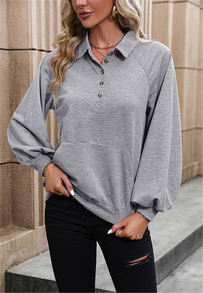 Henley Button Raglan Sleeve Sweatshirt