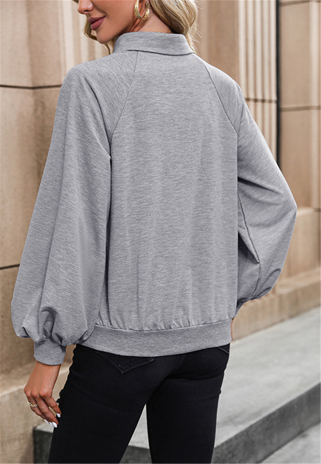 Henley Button Raglan Sleeve Sweatshirt