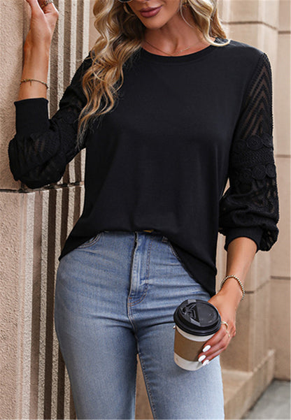 Lace Sheer Detail Long Sleeve Top