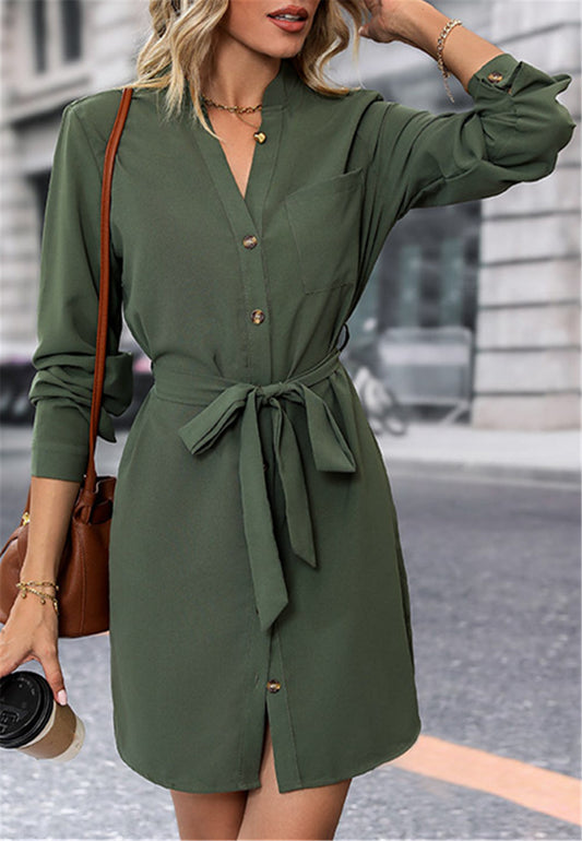 Tie Waist Button Shirt Dress