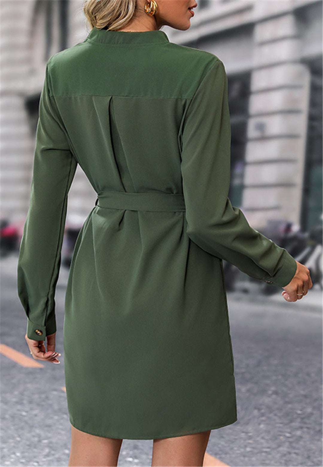 Tie Waist Button Shirt Dress