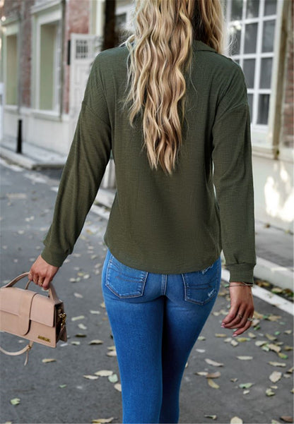 Ribbed Knit Collared Henley Shirt