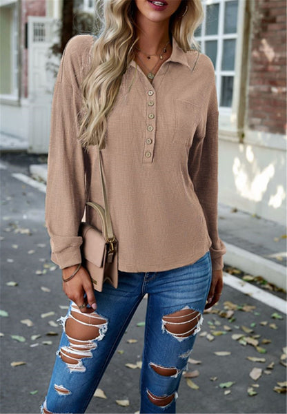 Ribbed Knit Collared Henley Shirt