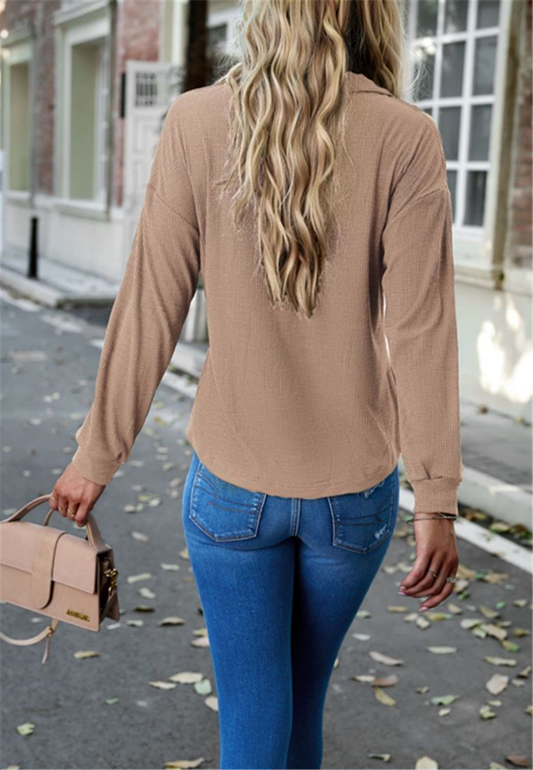 Ribbed Knit Collared Henley Shirt