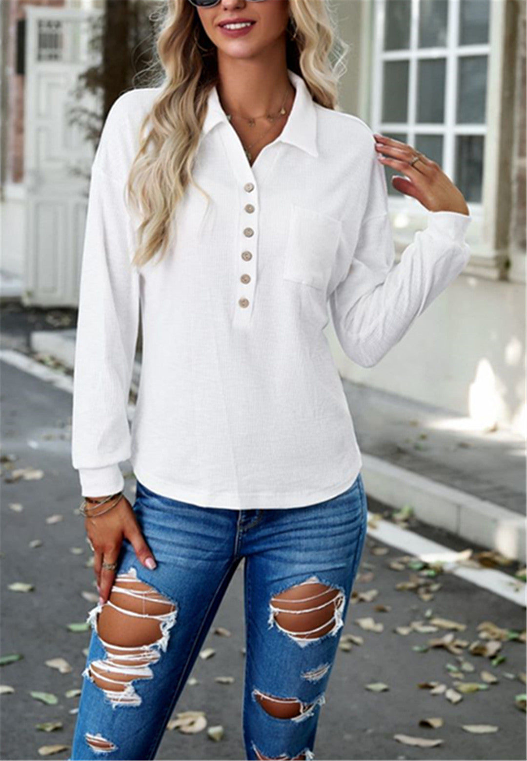 Ribbed Knit Collared Henley Shirt