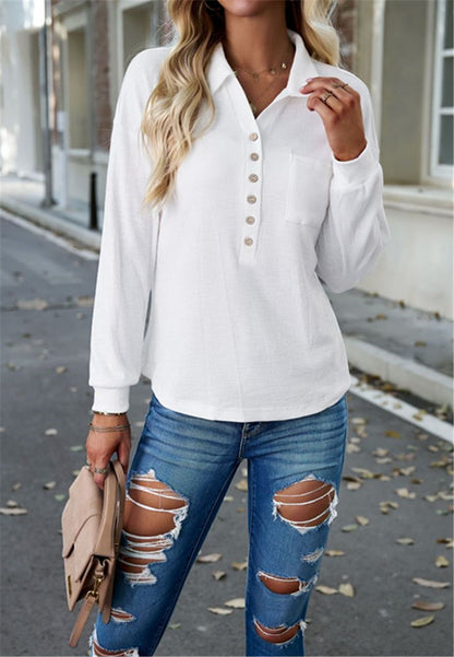 Ribbed Knit Collared Henley Shirt