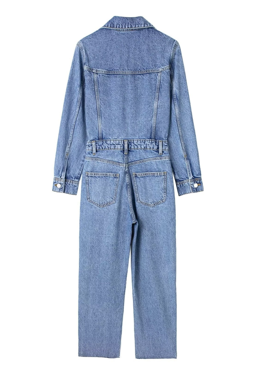 Button Front Collared Denim Jumpsuit