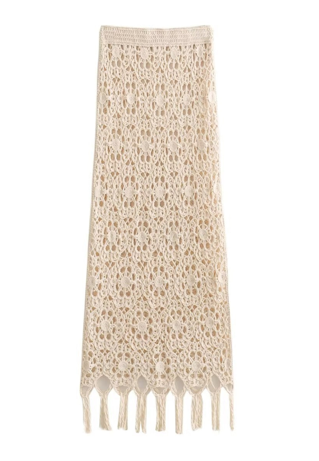 Falda de crochet con dobladillo con borlas