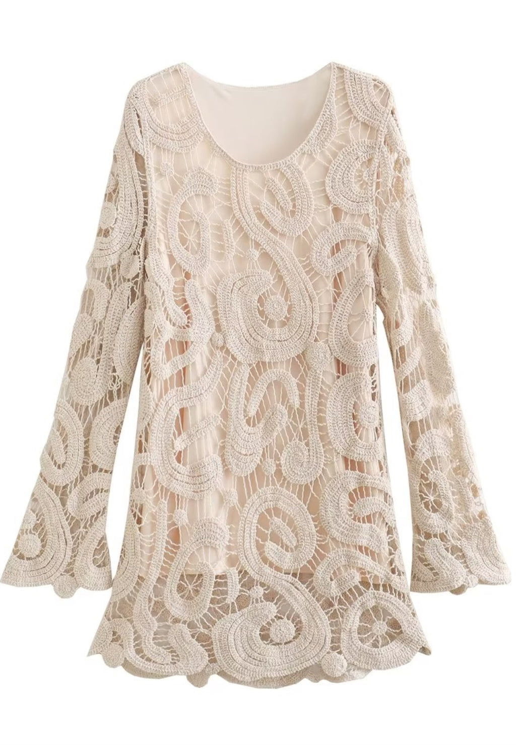 Minivestido de crochet con escote redondo